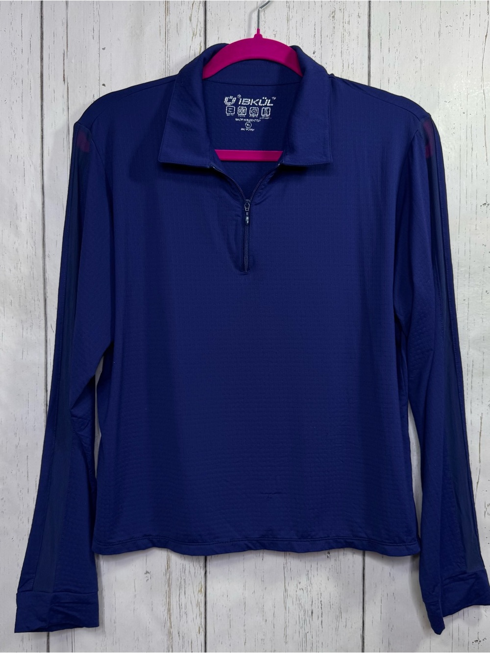 IBKUL Blue Quarter Zip Long Sleeve Top Size XL UPF 50 Golf Tennis Athleisure